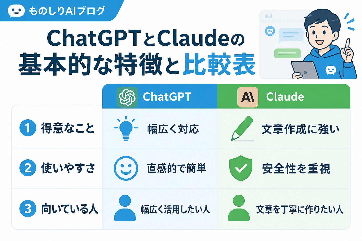 AIツール ChatGPTとClaudeの基本的な特徴と比較表