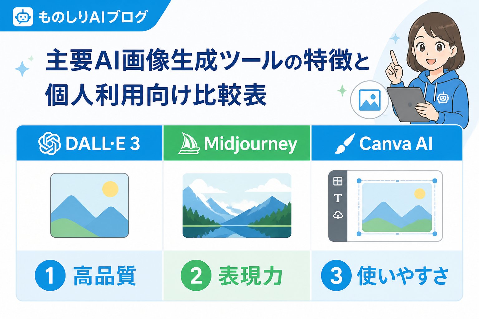 AIツール 主要AI画像生成ツールの特徴と個人利用向け比較表