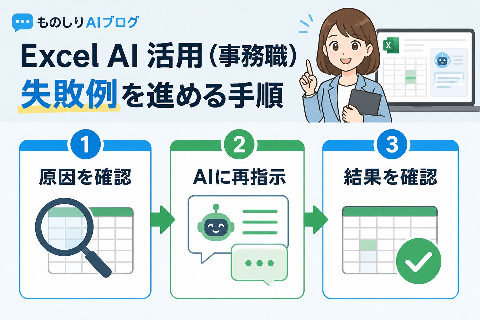 業務効率化 Excel AI 活用 事務職 失敗例を進める手順