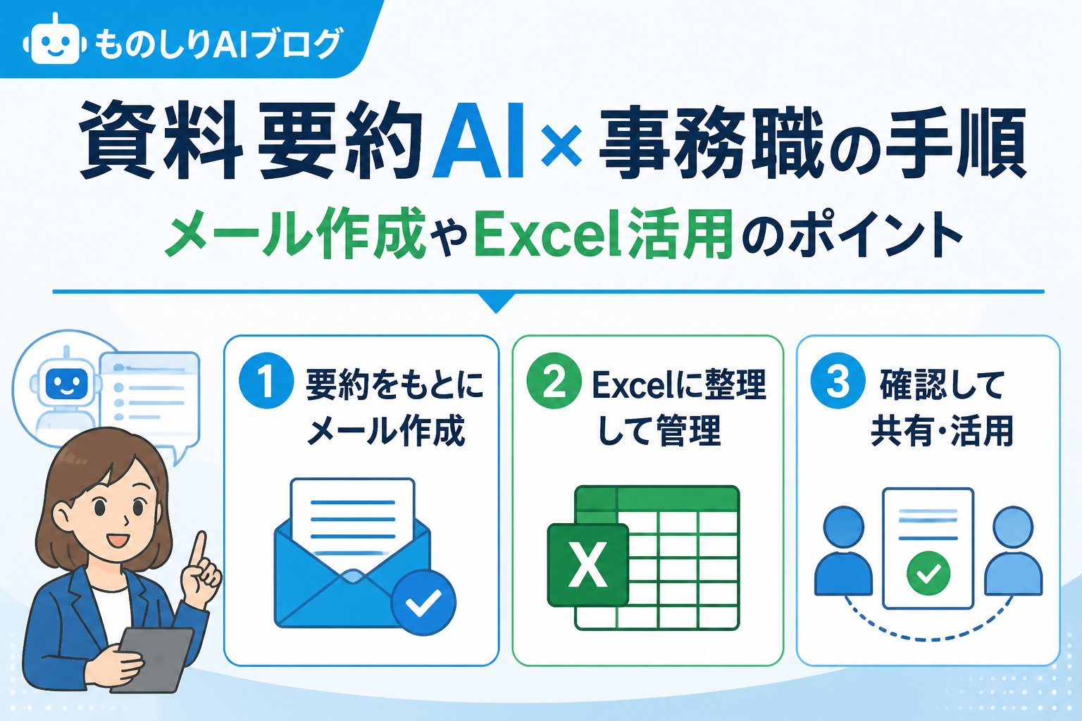 業務効率化 資料 要約 AI 事務職 手順におけるメール作成やExcel活用のポイント