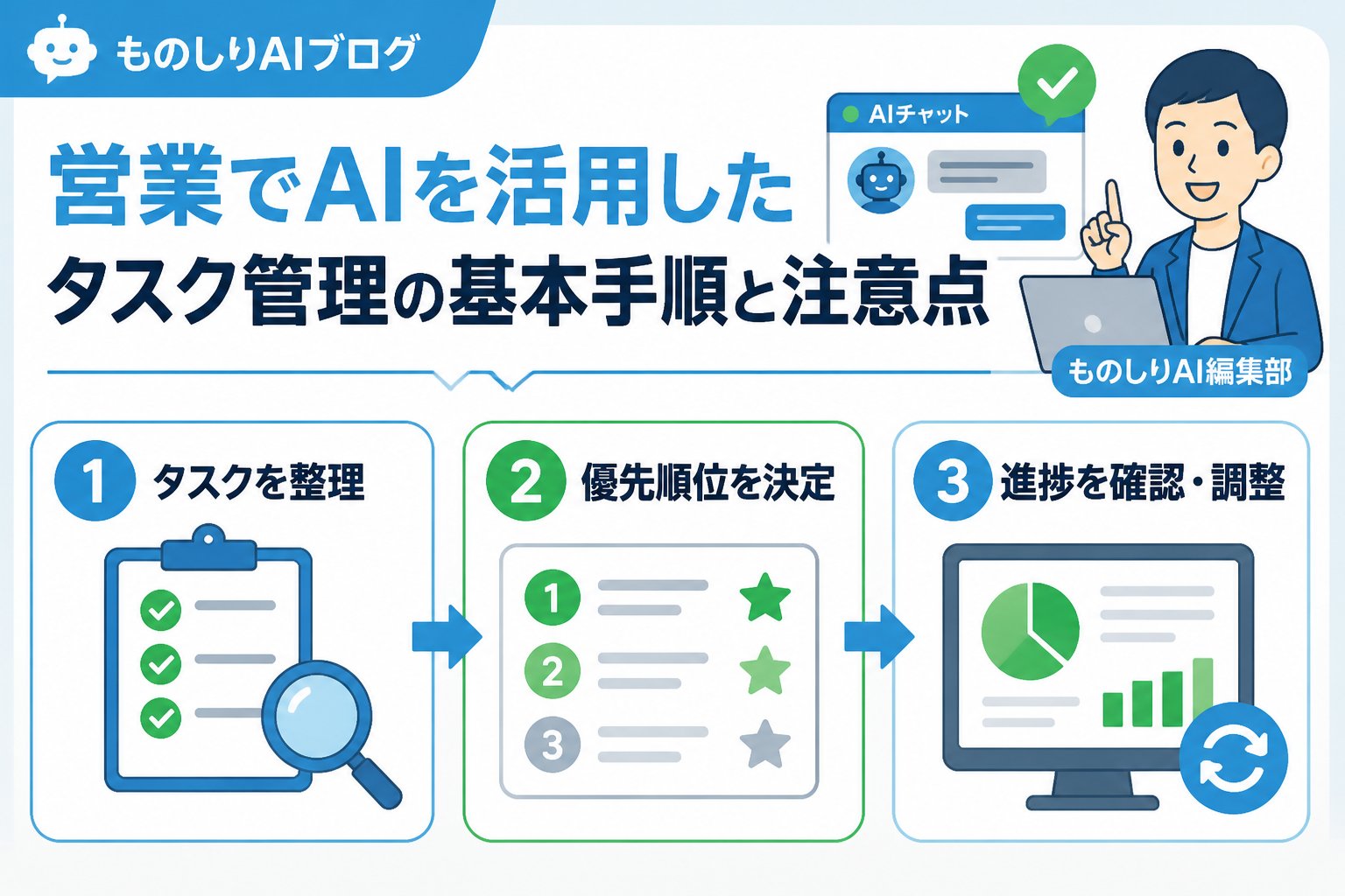 業務効率化 タスク管理AIの手順（営業）を含む営業での具体的な活用例と比較表